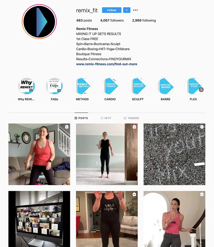 Remix Fitness Instagram account