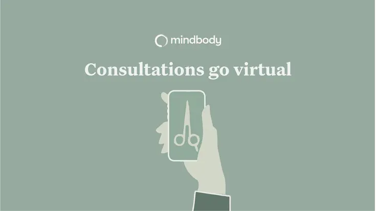 Drawing of a hand holding a phone under text "Consultations go virtual"