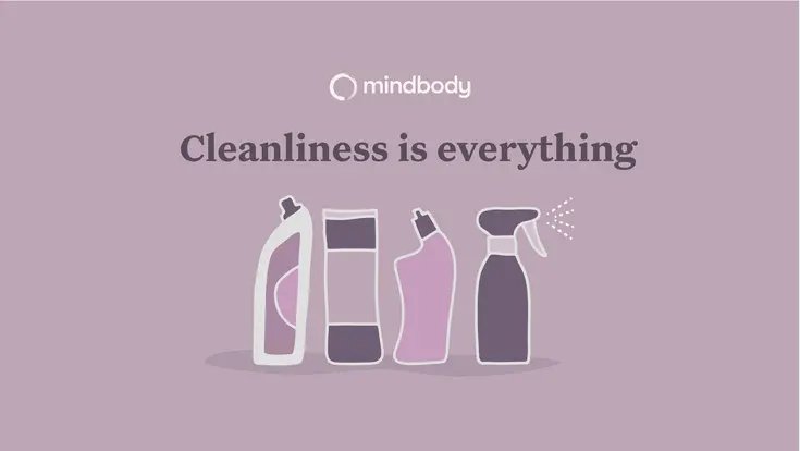 Drawing of cleaning supplies under the text "Cleanliness is everything"