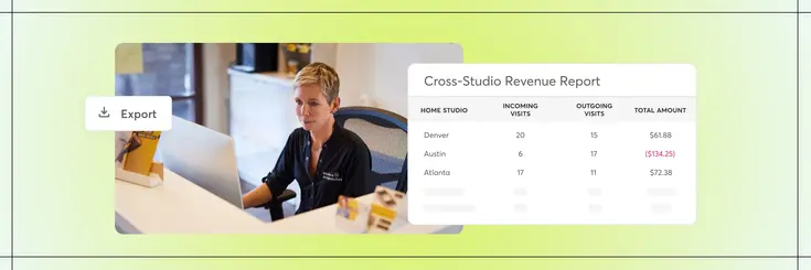 UI displaying a report of revenue across multiple studio locations