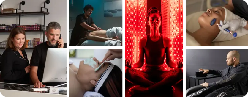 A collage showing Mindbody wellness software.
